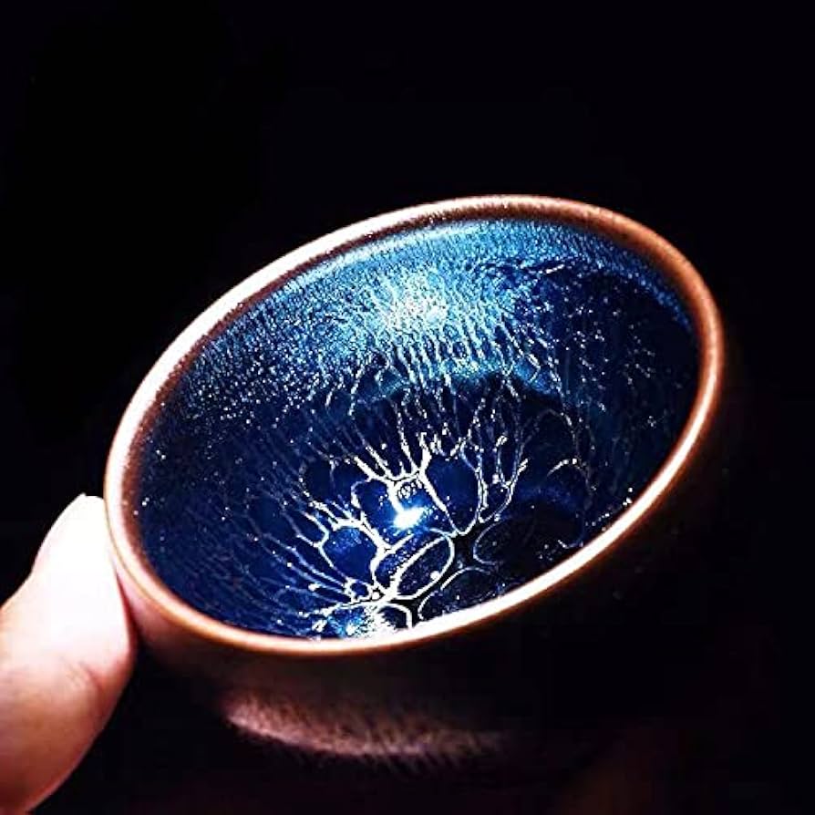 Amazon.co.jp: 天目茶碗 磁器 中国建窑建盞手作り、藍麟紋将軍杯 抹茶